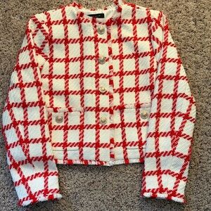 Ann Taylor White and Red Blazer/Jacket